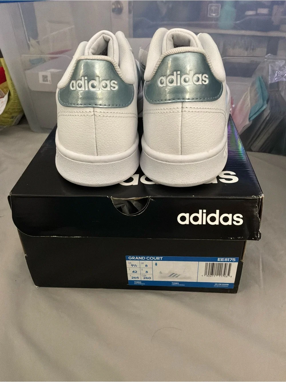 Adidas Grand Court Sneakers White/Iridescent Blue - Women’s Size 9.5 US (EU 42)